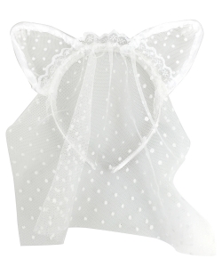 Polka Dot Veil Cat Ear Halloween Headband HN400157 WHITE